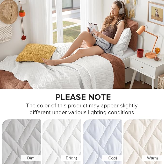 Comfort Spaces Twin Quilt Set Modern Reversible Diamond Coverlet Twin Bedding Set Cozy Quilted Winter Layer, All Season Lightweight Soft Twin Size Quilt, Kienna, Twin/Twin XL White Diamond 2 Piece