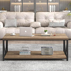 FOLUBAN Modern Coffee Table, Living Room Center Table with Storage, Wood and Metal Cocktail Table, Rustic Oak, 47 Inch