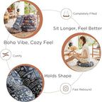 Codi Meditation Floor Pillow, Boho Pillows Seating for Adults and Kids, Large Cushion for Yoga Living Room Tatami Sitting, Memory Foam Added, 22x22 Inch Pack of 2, Round - Indigo Elephant