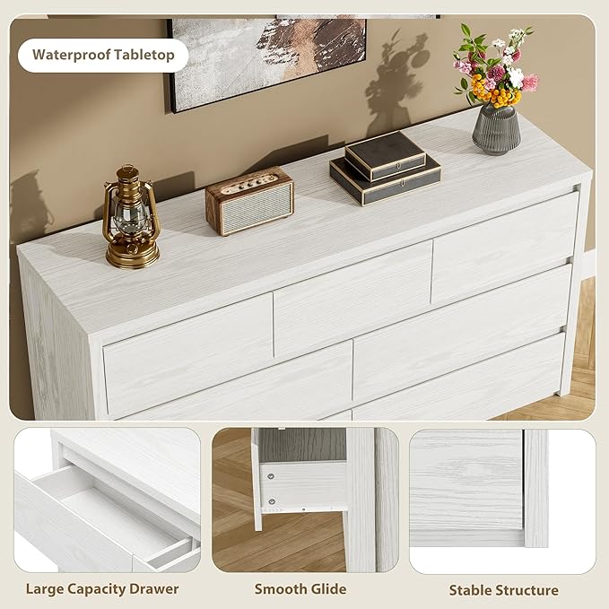 GarveeHome 7 Drawer Dresser for Bedroom, Wide Modern Chest of Drawers, Large Wood Dresser Wooden Storage Organizer for Living Room, Hallway Entryway