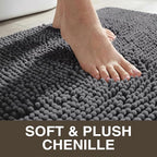 Neater Home Plush Bathroom Rugs 24x17 Thick Chenille Quick Dry Microfiber Absorbent Bath Mat, Soft Bath Rugs, Machine Washable Bathroom Floor Mat for Tub Shower Sink, Home Decor Accessories, Charcoal