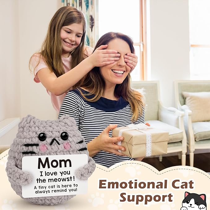Mothers Day Birthday Gifts for Mom Grandma Godmom Positive Cat Crochet for Mom Grandma Aunt Godmother, Emotional Support Crochet Small Birthday Gifts