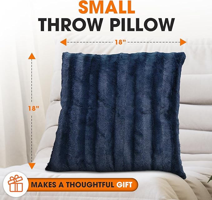 Cheer Collection Faux Fur Throw Pillows - Decorative Pillows for Couch, Bed Throw Pillows, Blue Accent Pillows for Bedroom or Living Room Aesthetic, Set of 2 Furry Throw Pillows, 18”x18”