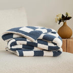 CozeCube Super Soft Fullfy Microfiber Reversible Knitted Blankets, Warm Cozy Fuzzy Plush Throw, Checkered Throw Blanket for Couch Bed Sofa, Dusty Blue and White, 60" x 80"