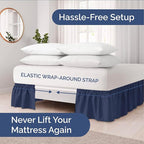Wrap Around Dust Ruffle Bed Skirt - Navy Blue - Twin/Twin XL Size Beds with 15 Inch Drop - Elastic Strap - Adjustable Pleated Bedskirt with Brushed Fabric and Wrinkle Free - Women, Men, Kids & Teens