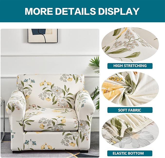 KRFOONN 2 Piece Chair Covers Printed Sofa Covers Couch Covers Washable Armchair Sofa Couch Slipcover Furniture Protector with Elastic Bottom for Living Room (Armchair, 24), Small