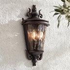 John Timberland Casa Marseille Vintage Outdoor Wall Light Fixture Veranda Bronze 17" Champagne Hammered Glass for Exterior House Porch Patio Outside Deck Garage Yard Front Door Garden Home