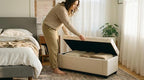 Storage Ottoman Bench for Bedroom & End of Bed Seating, Upholstered Tufted Linen Bench with Hidden Storage & Safety Hinge, 43 Inch, 350 lb Weight Capacity, Linen Beige