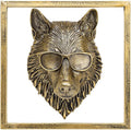 JJALIGHTS Animal Heads Wall Decor (Includes Metal Frame) Resin Animals Sculptures Head Wall Hanging Decoration Imitation Copper vintage Wall Sculpture for Living Room Bedroom Office (Wolf)