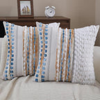 Boho Throw Pillow Covers 18x18 Set of 2 Farmhouse Decorative Couch Pillow Covers Neutral Accent Throw Pillows Covers Striped Outdoor Cushion Covers Square Textured Chenille Pillow Cases for Sofa Bed