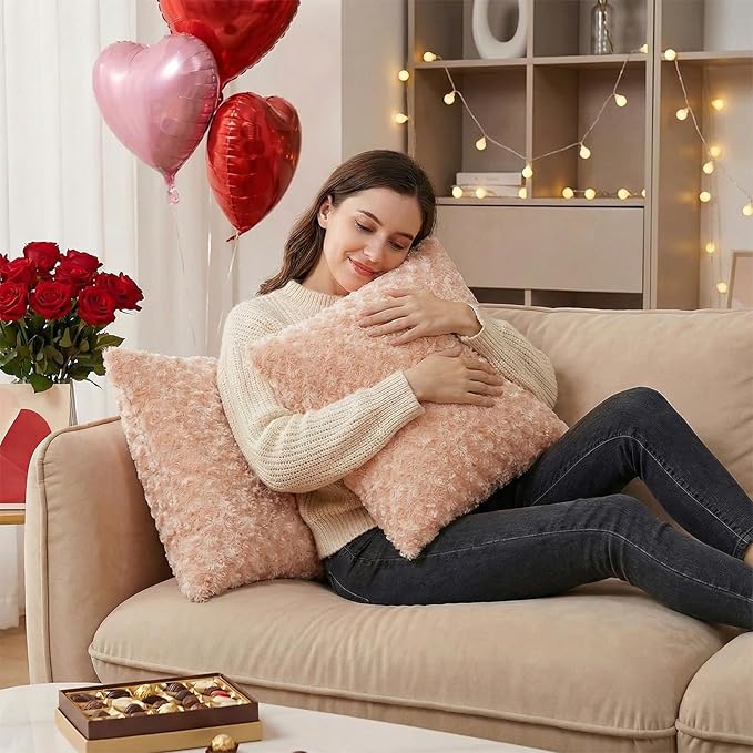 FUTEI Apricot Decorative Throw Pillow Covers 22x22 Inch Set of 2,Soft Solid Rose Swirl Textured Cushion Case,Valentine's Day Decor for Couch Living Room