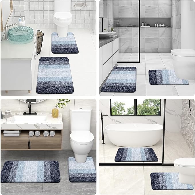 OLANLY Bathroom Rug Set 2 Piece, Soft Absorbent Microfiber Bath Rug Set, Non-Slip, Machine Wash Dry, Plush Shaggy Bath Mats for Bathroom (30"x20"+24"x16", Dark Blue)