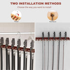 Belt Hanger for Closet Max 42 Belts, 2-in-1 Wall Mount Belt Organizer with 360° Rotating Hooks, Wooden Tie and Belt Rack for Closet Accessories Organizers and Storage, Walnut Wood