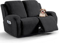 VANSOFY Recliner Loveseat Cover, 6-Pieces Stretch Dual Recliner Sofa Cover Soft Jacquard Reclining Couch Slipcover Furniture Protector with Elastic Bottom for Kid, Pets(2 Seat,Black)