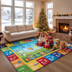 Unirea 6x9 Kids Rug for Playroom Classroom Bedroom, Washable Educational Play Mat with ABC Alphabet, Numbers, Animals for Living Room, Nursery, Colorful Learning Carpet for Toddlers, Rainbow