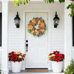 24-Inch Spring Wreath for Front Door with Hydrangeas Dahlias Daisy Silk Flowers and Berry Greenery for All Seasons Indoor Outdoor Wedding Farmhouse Porch Wall Living Room Home Wedding Decor