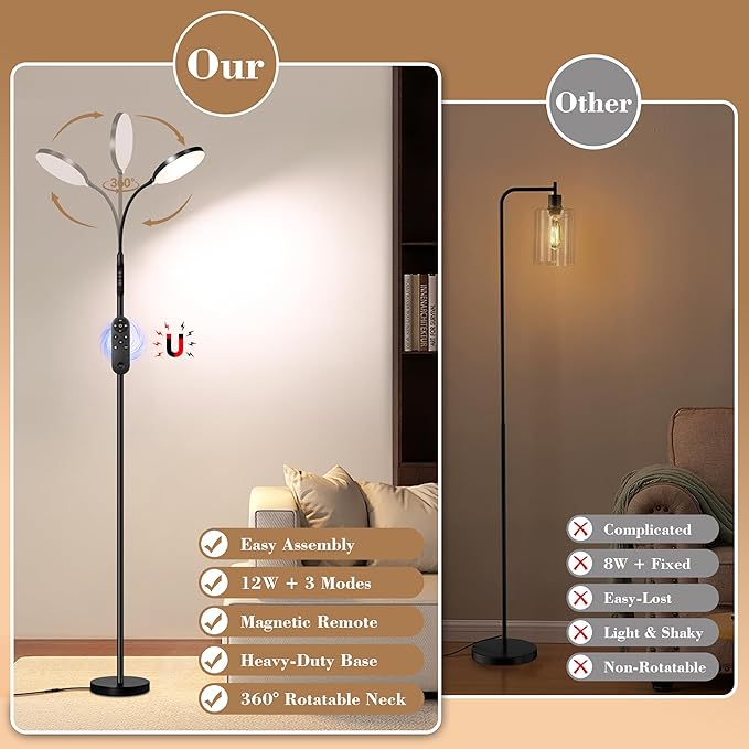 Floor Lamp for Indoor, 240 LEDs Eye Protection Lamp, Adjustable Height,Remote & Touch Control, Dimmable, Flexible Gooseneck with Stand, Reading Lamp for Living Room Bedroom Office, Black