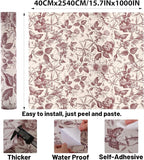 Drawers Liner Contact Paper for Dresser Peel and Stick Wallpaper Sketched Design 15.7x1000in Self Adhesive Removable Red Maroon Rose Floral Butterfly Vintage Cabinet Shelf Renter Friendly