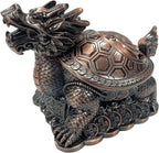Feng Shui Dragon Turtle Multi Functional Metal Statue Wealth Prosperity Sculpture with Set of 5 Lucky Charm Ancient Coins on Red String Best Housewarming Congratulatory Gift Home Decor (D1 Bronze)