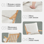 Lexicon Mid Century Modern Accent Chair, Natural Finish Solid Rubberwood Frame, Reversible Back Cushion, Woven Chenille Upholstered Reading Chair, for Living Room/Bedroom/Office, Beige
