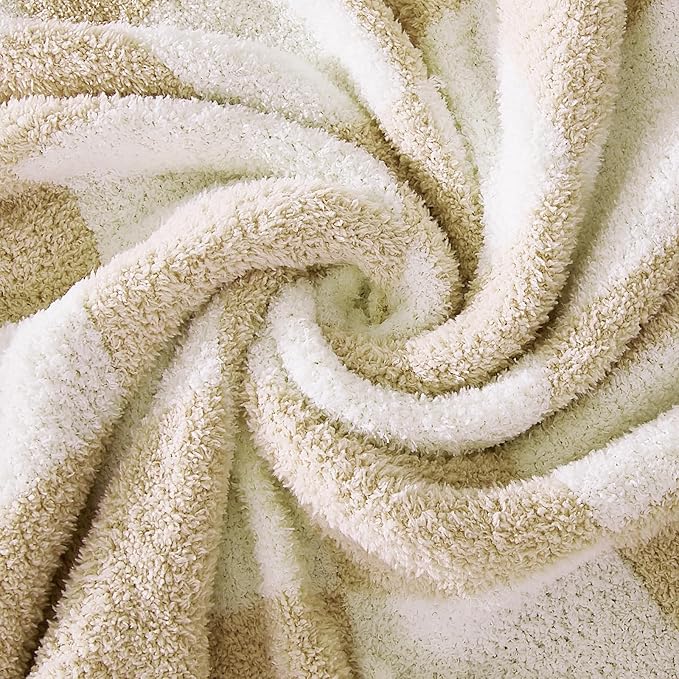 WRENSONGE Checkered Throw Blanket, Beige Soft Cozy Fluffy Warm Hand Made Throw Blankets for Couch, Sofa, Chair, Bed, Camping, Picnic, Travel Lightweight Bed Blanket - 50"*60"