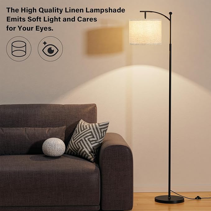 Ambimall 60" Floor Lamps for Living Room with 3 Color Temperatures, Adjustable Grey Shade with Black Pole, Tall Lamps for Living Room Bedroom Office Classroom Dorm Room, 9W Bulb Included