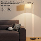 Ambimall 60" Floor Lamps for Living Room with 3 Color Temperatures, Adjustable Grey Shade with Black Pole, Tall Lamps for Living Room Bedroom Office Classroom Dorm Room, 9W Bulb Included