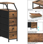 Tohomeor Narrow Dresser Tall Skinny Storage Tower Vertical Slim Chest of Drawers with Charging Station Small Nightstand Side Table for Bedroom, Bathroom, Small Spaces (Rustic Brown, 4 Drawers)