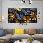 Leaves Pictures for Living Room Wall Decoration - Black and Gold Canvas Wall Art Bedroom - Modern Wall Art for Dining Room Size 29" x 59"