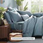 Monbix King Size Comforter Set,7 Pieces Dusty Blue Cationic Dyeing Bed in a Bag King with Comforter, Sheets, Pillowcases & Shams, All Season Reversible Bedding Comforters