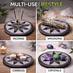 Marble Black Soapstone Incense Stick Holder | Handmade Round Incense Burner with Sun Carving | Decorative Ash Catcher for Home, Office, Meditation & Puja Décor