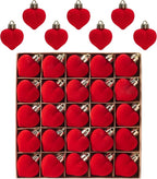Valery Madelyn 1.57 Inches Valentines Day Heart Tree Decorations for Christmas Ornaments Set, 25ct Velvet Red Shatterproof Valentines Ball Hanging Party Wedding Anniversary Decor