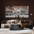 KLAKLA Wall Art for Living Room Large Modern Wall Decor Canvas Paintings for Wall Decorations White Flower on Brown Background Bedroom Office Artwork Plum Blossom Art Prints Framed 20x40