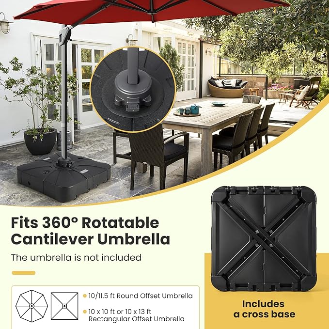 Giantex Cantilever Umbrella Base with Wheels, 243 lbs Water Filled Umbrella Stand for Offset Patio Umbrella, 33.5 inch Heavy Duty Square Offset Umbrella Holder for Deck Garden Poolside