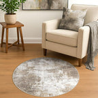 IOHOUZE Round Area Rug 3 Ft Circle Entryway Rugs Round Washable Door Mat Indoor Entrance, Non Slip Circle Front Door Rug, Printed Abstract Faux Wool Floor Carpet for Foyer Porch Sink, Beige Brown