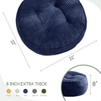 8" Washable Floor Pillow Cushion for Adults, Meditation Cushion Pillow, Large Round Floor Sitting, Removable Tufted Corduroy Cover, for Tatami Living Room or Yoga, 22x22 Inch, 2Pack, Machine Washable