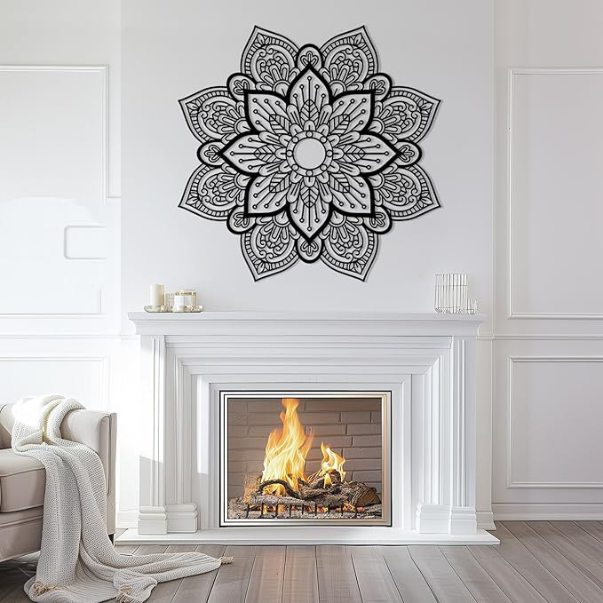Metal Mandala Flower Wall Art, Large Metal Round Mandala Wall Decor, Lotus Flower Wall Decor, Modern Farmhouse Wall Art for Living Room, Bedroom, Office and Yoga Room (White, 30"x30"/76x76cm)