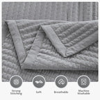 KASENTEX King XL Quilt Set 108"x98" – Soft Washed 3-Layer Lightweight Bedspread, Minimalist Nordic Design, All-Season Spring & Summer Quilt Set (1 Quilt + 2 Pillow Shams), Solid Grey