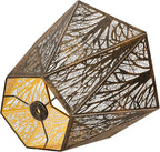 Etched Metal Lampshade, Hexagonal Lamp Shade with Antique Bronze Exterior&Gold-plated Interior, 7" Top x 13.8" Bottom x 9.5" Height, Spider Fitter