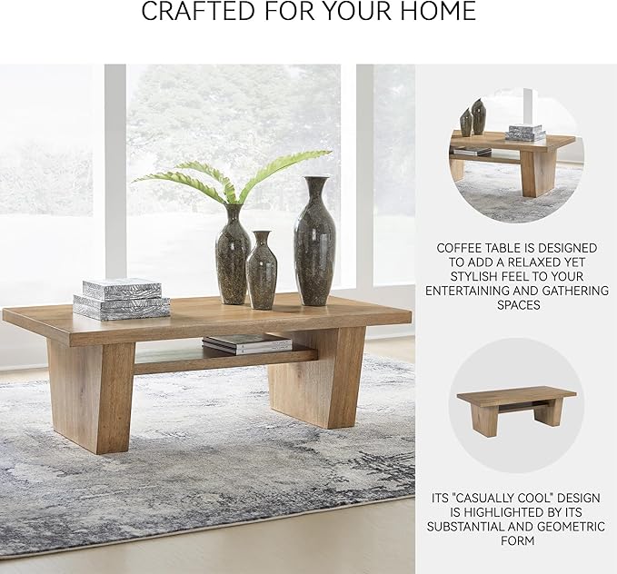 Signature Design by Ashley Kristiland Classic Cocktail Table with 1 Lower Shelf, Light Brown