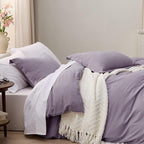 Bedsure Grayish Purple Duvet Cover Queen Size - 3 Pieces Prewashed Cotton-Like Extra Soft Bedding Set, Includes 1 Duvet Cover 90x90 Inches with Zipper Closure & 2 Pillow Shams, Comforter Not Included