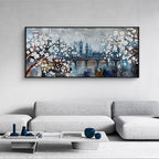 KLAKLA Extra Large Wall Art for Living Room City Scenes - Black Frame Large Abstract Wall Decor Bedroom Office Landscape Plum Blossom Picture Artwork for wall Modern Home Decoration