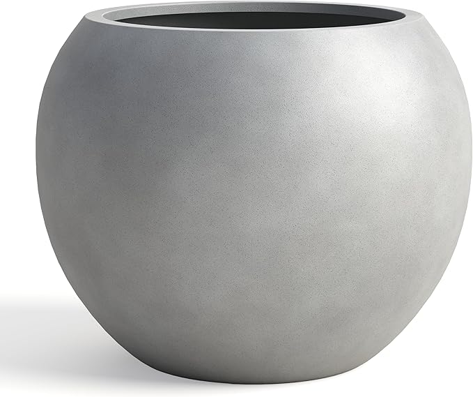 DTY Mount Sherman 21.1'' D x 16.7'' H (Pot Opening 14.6") Fiberstone Round Planter with Drainage Hole, Smooth Finishes, Weather Resistant for Indoor and Outdoor, 2 Extra Coco Mats - Gray, Large