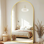 Full-Length Floor Mirror with Stand, 81"x41" Arched Style Full Body Standing Mirror for Bedroom, Living Room, Gym, Dorm - Shatter-Resistant & Easy Assembly, Gold