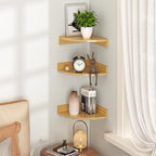 Fun Memories Corner Shelf Wall Mount, Wood Floating Corner Shelves, Corner Wall Shelf for Bedroom, Bathroom, Kitchen, Living Room (Oak, 3 Pack)