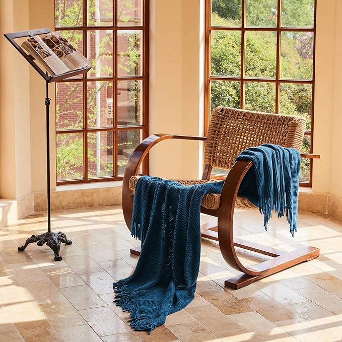 lifein Throw Blanket for Couch, Soft Boho Decor Bed Throw,Cozy Washed Blue Knitted Chenille Small Farmhouse Lightweight Throw (Washed Blue,60 * 80")
