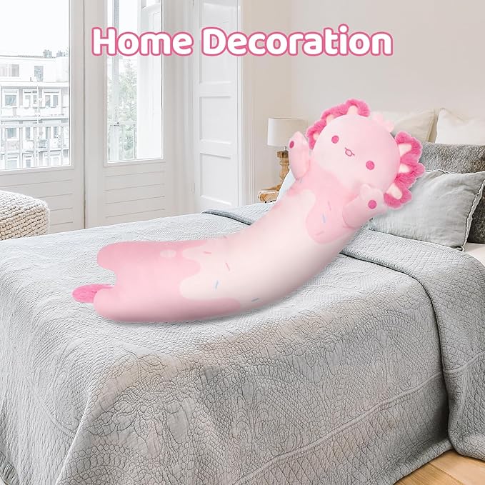 Mewaii Long Axolotl Plush 5 Sizes, 120% Extra Filling Giant Plushness Kids Body Pillow, Kawaii Cute Pink Axolotl Stuffed Animals Plushies, Big Long Body Pillow Cat Plush Gift for Girls 44”