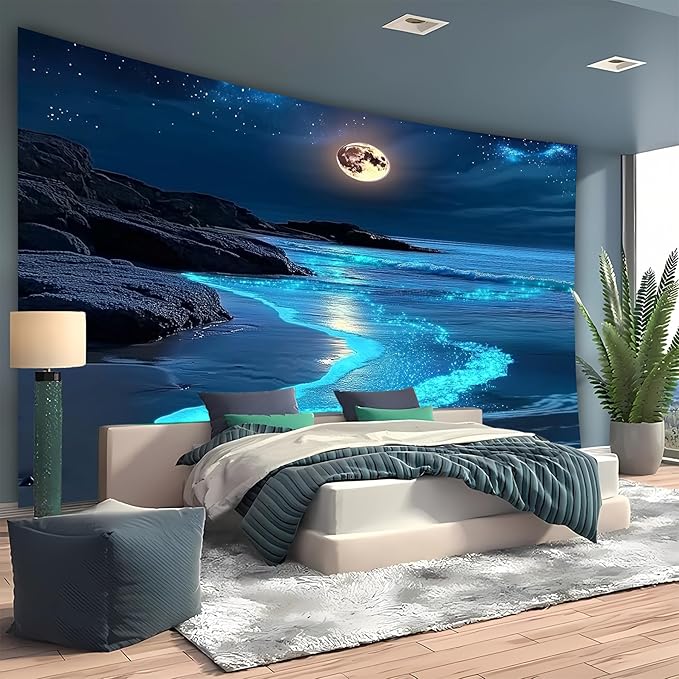 Nature Tapestry Forest Tree Sea Cave Wall Hanging, Stream Through Rainforest Landscape Wall Art Tapestry for Bedroom Living room (Blue Tears, 90"×70", Unframed)