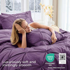 Sasttie Full Size Comforter Set, 7-Piece Bed in a Bag Double, Pintuck Bedding Set for All Season, Includes Comforter, Flat Sheet, Fitted Sheet, Pillowcases and Pillowshams, Grape Purple