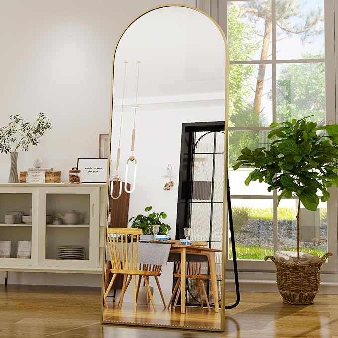 GLSLAND-21x64 inch Full Length Mirror-Aluminum Alloy Frame-Arch Mirror Full Length HD-Full Body for Bedroom or Living Room, Gold